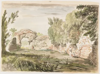 Landscape with Trees, Ruin and Three Figures